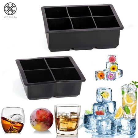 Luxtrada 4/6 Slot Big Block Ice Cube Trays Silicone Slow Melting Ice Cube Mold Reusable Square Ice Cube Maker for Whiskey Party Bar Cocktails Drink Whiskey Stones