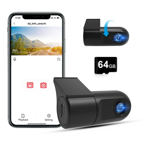 AWESAFE WiFi Dash Cam FHD 1080P Mini Car Camera with Night Vision 24H Parking Mode WDR Loop Recording G-Sensor APP Control Supports 64GB