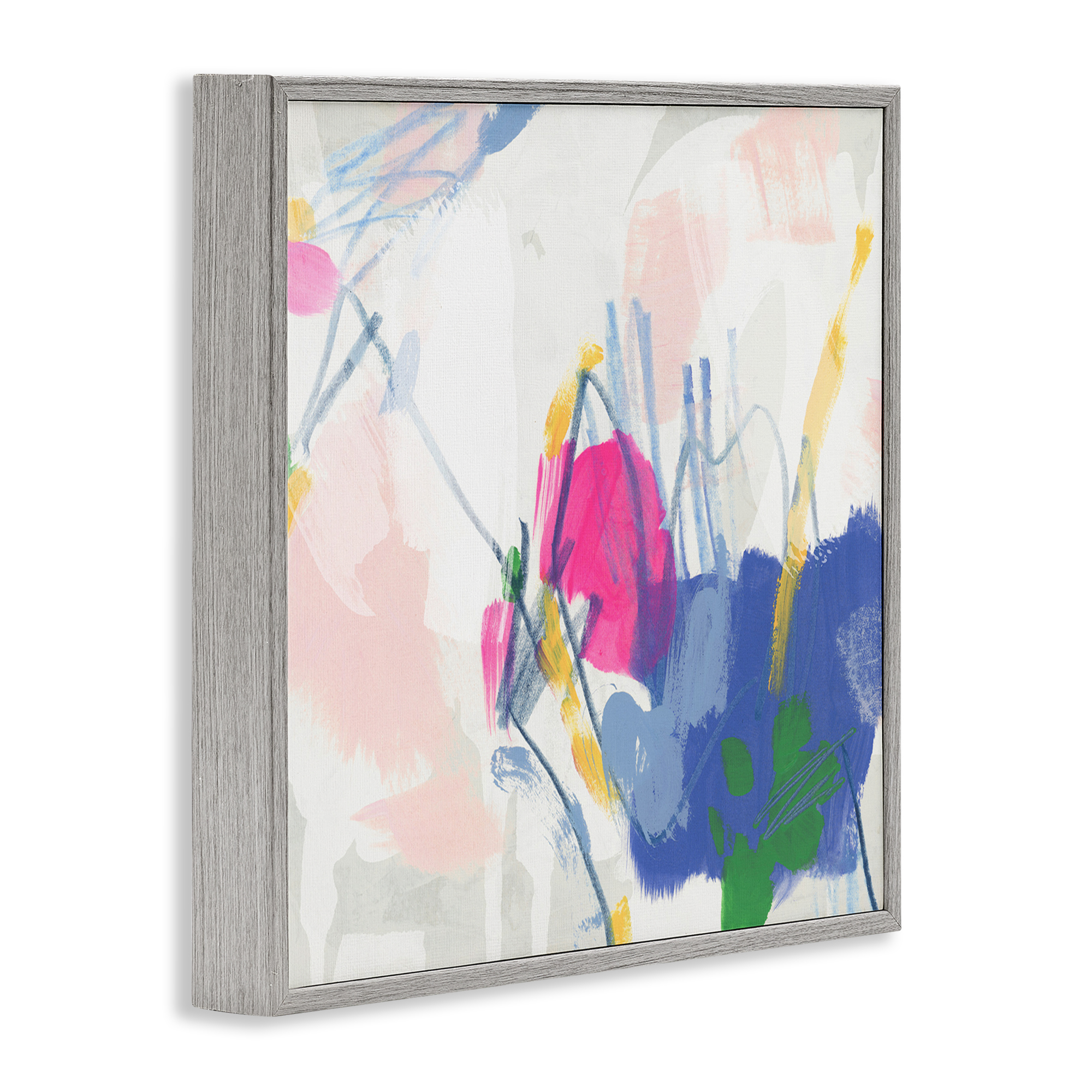 Stupell Industries Blue & Pink Abstract Scribble Abstract Painting Gray Framed Art Print Wall Art, 12 x 12