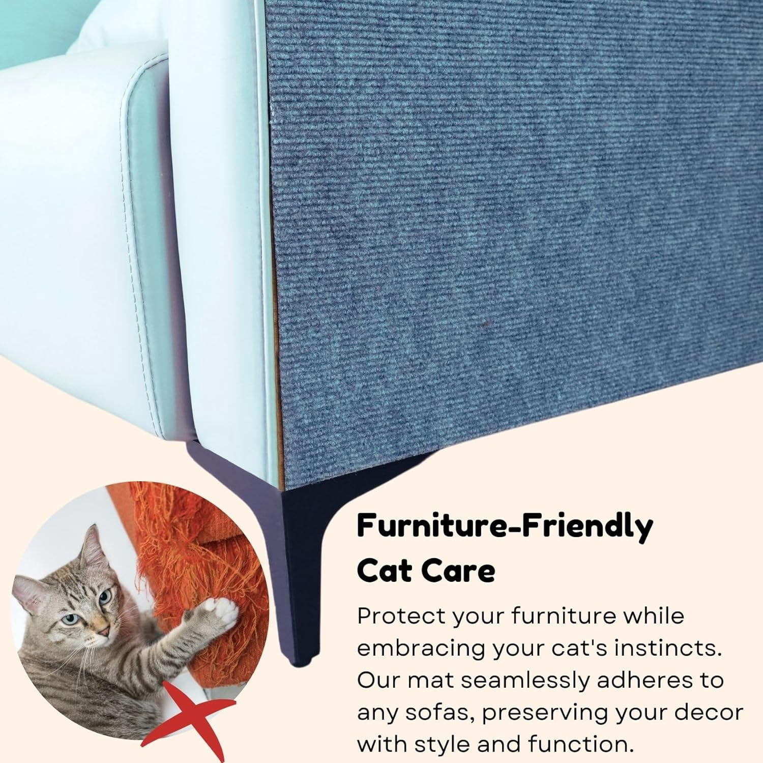 Extra-Large Cat Scratch Mat, Trimmable & Adhesive Cat Scratching Pad, Cat Wall Climbing Scratch Mat Furniture Couch Protection, 78.7"x15.8"