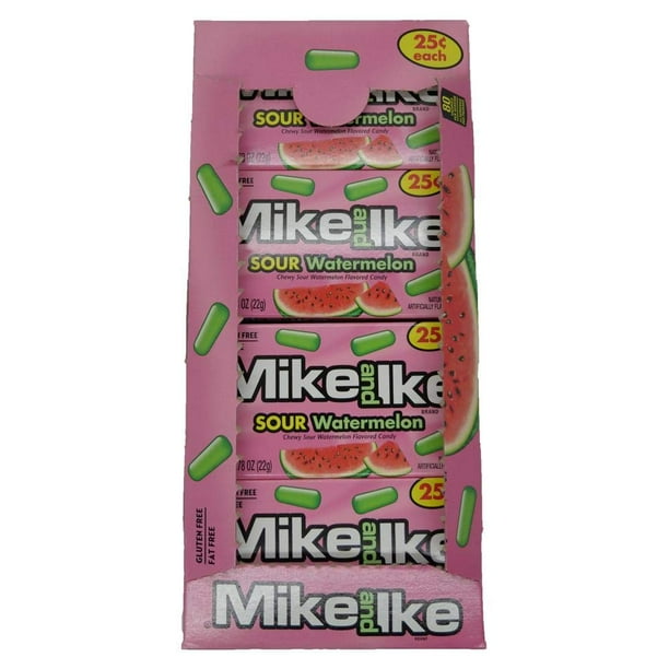 Mike and Ike Sour Watermelon Chewy Candies Case of 24 0.78oz. Box