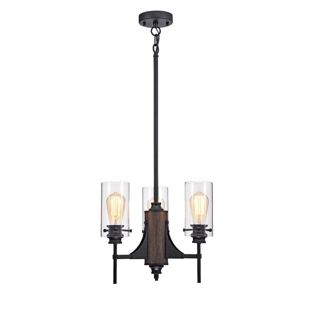 Udax 3light Black Chandelier with Glass Cylinder Shades (includes Edison Bulbs)
