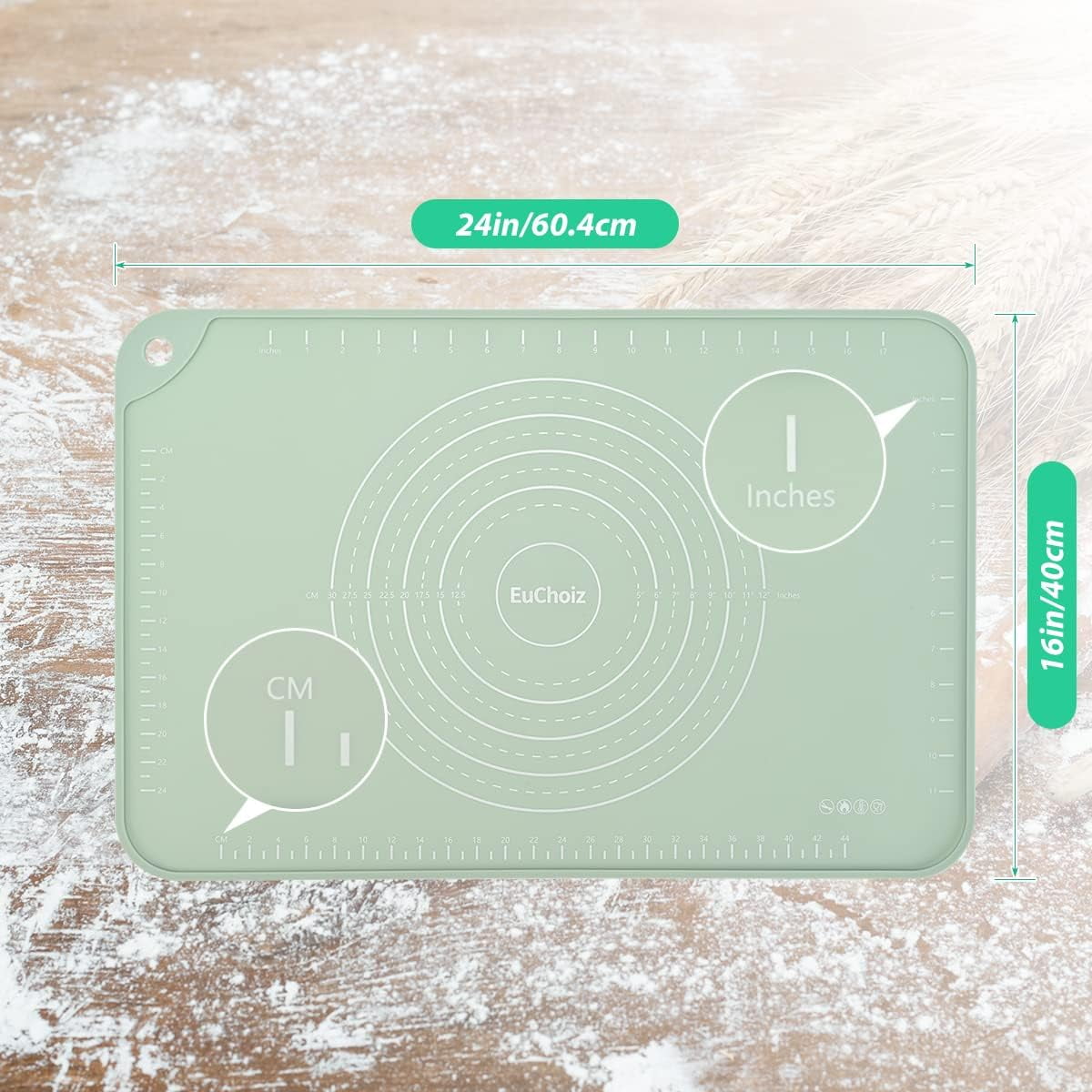 Silicone Pastry Mat 24"*16" Extra Thick Non Stick Baking Mat Food Grade Silicone Dough Rolling Bake Mat with Edge Heightening