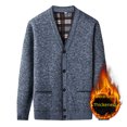 thumbnail image 4 of Suéter tipo cárdigan de punto con botones y cuello de pico para hombre de mediana edad y mayor de invierno con forro de terciopelo, 4 of 6