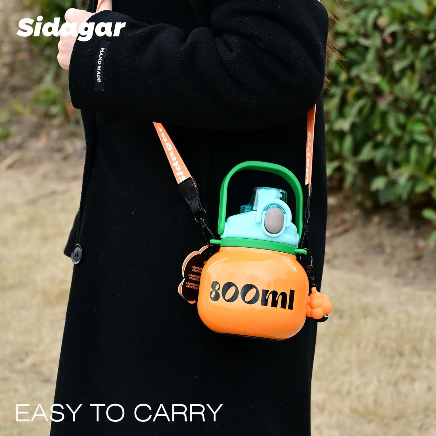 Sidagar 27 oz Stainless Steel Vacuum Insulated Water Bottle with Straw and Carry Handle, Orange