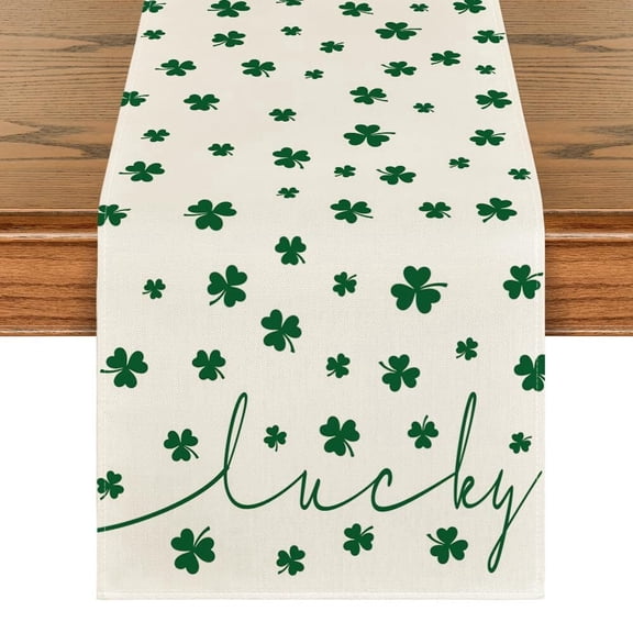 Brythos Beige Lucky Shamrock St. Patrick‘s Day Table Runner, 13x72 inches Seasonal Spring Holiday Kitchen Dining Decoration for Indoor Outdoor Home Party