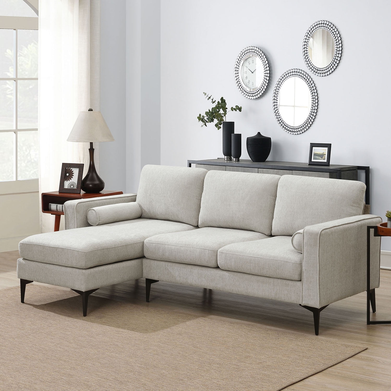 Kadyn 86" Convertible Sectional Sofa, Modern Chenille Fabric Sofa with Reversible Chaise and 2 Pillows, L-Shaped 3-Seat Sofa for Apartment, Beige
