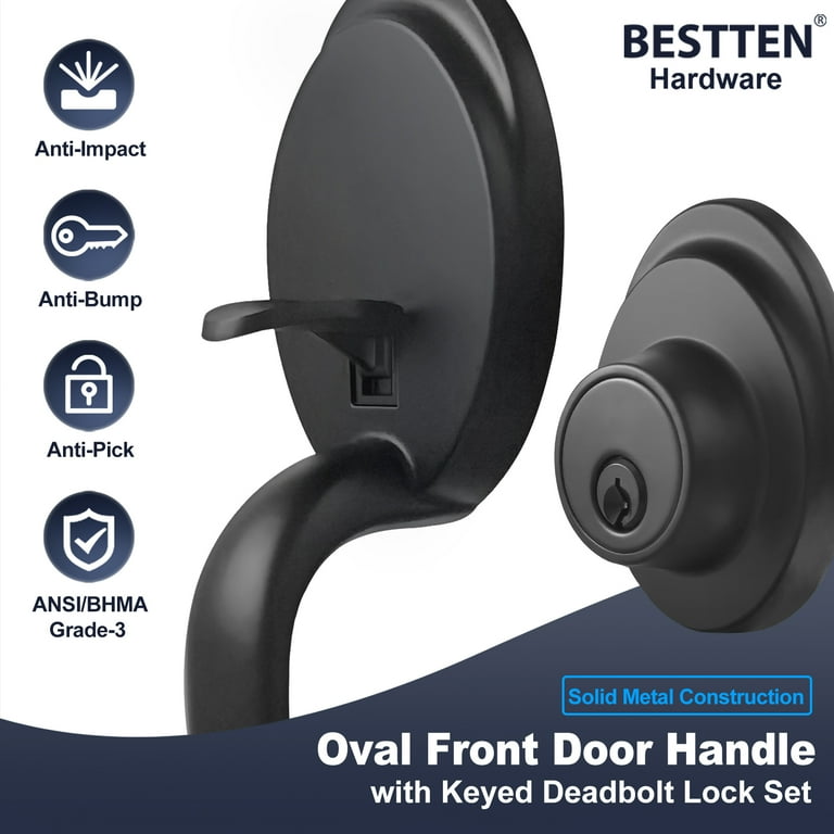 BESTTEN Matte Black Keyed Entry Door Knob, Entrance Door Lock, Standard  Ball, All Metal