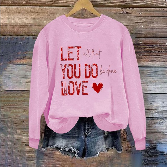 Meichang Sweatshirts de Vacances pour Femmes, Sweatshirt de la Saint-Valentin, Imprimé Cœur d'Amour Mignon, Pull à Manches Longues, Col Rond Décontracté, Cadeaux de Vacances