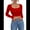 Red, variant on Long Sleeve Crop Tops for Women Ribbed Square Neck Slim Fitted Casual Lady Fashion Top Dark Green XS