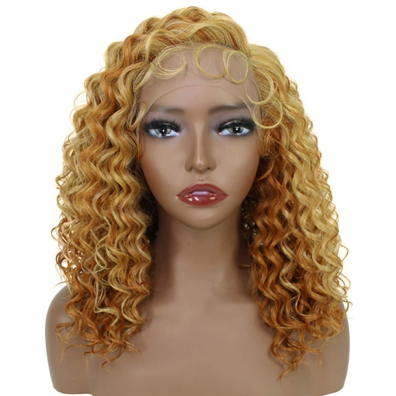 LUXLUXE Nadia 14.5” Side-parted HD Lace Front Medium Length Natural Looking Curls With Fine Baby Hair, Heat Resistant Fibers, (Strawberry Blonde)