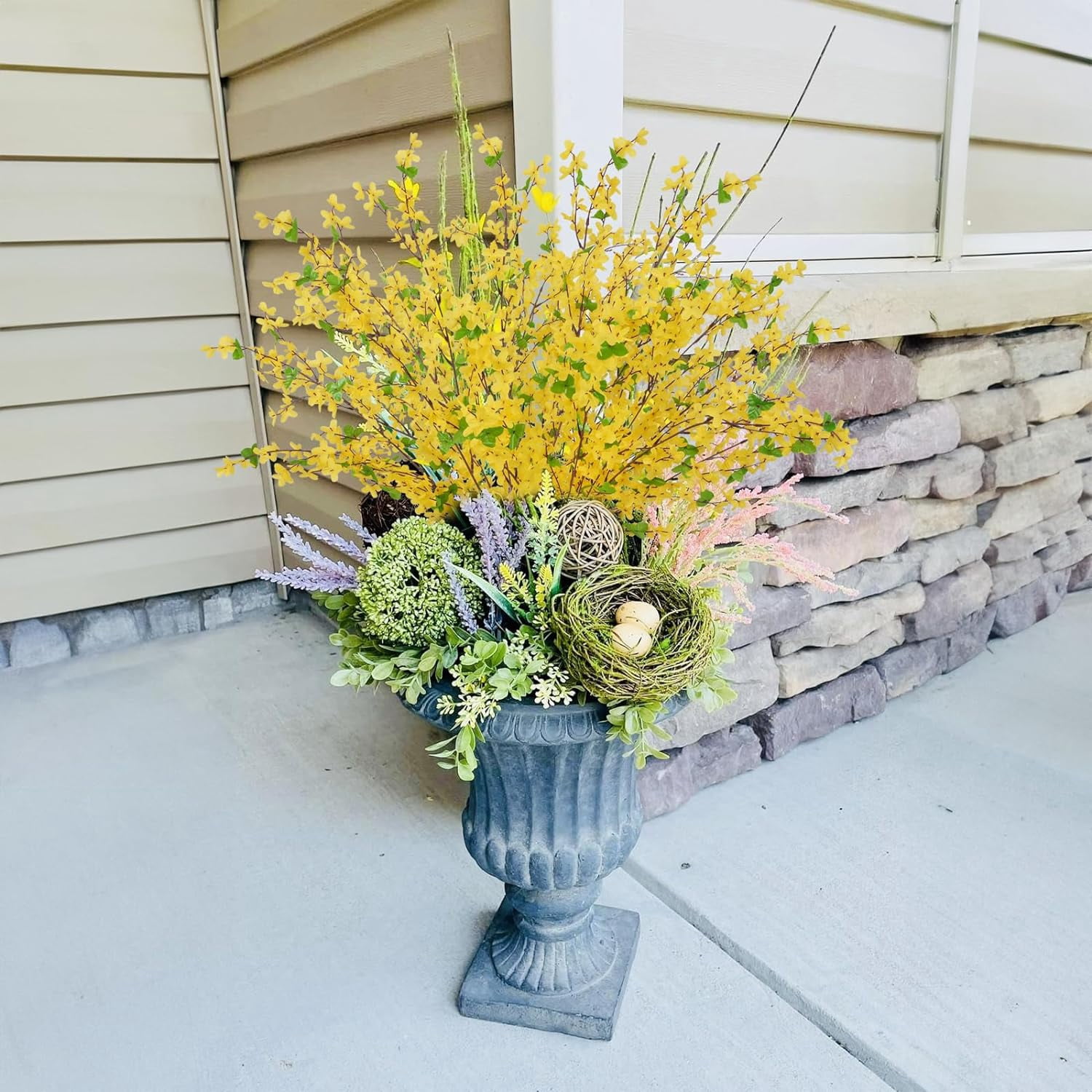 Artificial Forsythia Branches Yellow Flowers Faux Silk Forsythia Long Stem Winter Jasmine Stems Spring Flowers Artificial for Decoration Home Table Kitchen Yard Easter Decor 35 Inch