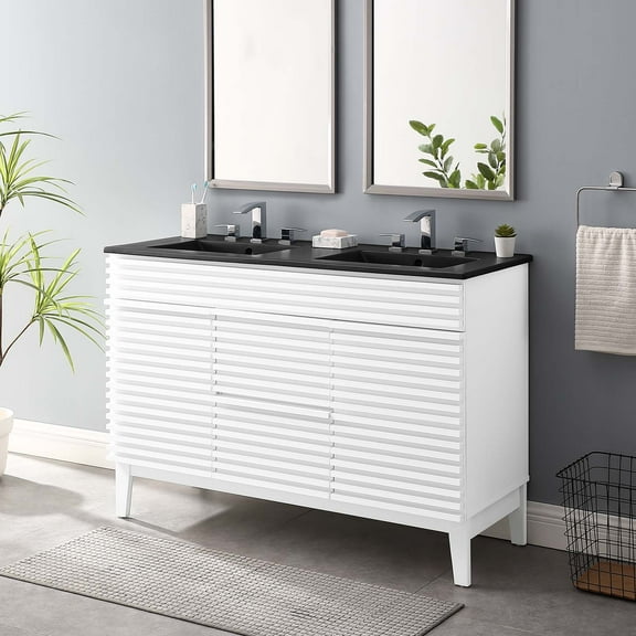 Modway Render 48" Double Sink Bathroom Vanity in White Black
