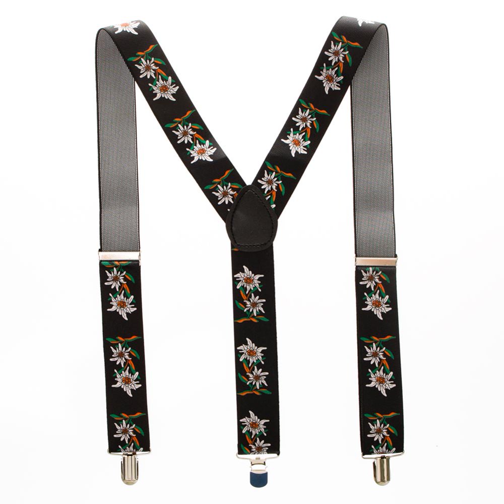 Funny Fashion Black Oktoberfest Edelweiss Suspenders