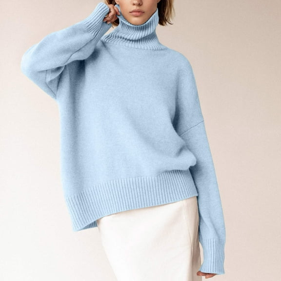Guieoi Womens Sweaters 2025 Womens Sweaters Clearance Casual Wear Long Sleeve High Neck Sweater Blue Black*Friday/Cyber*Monday Clearance