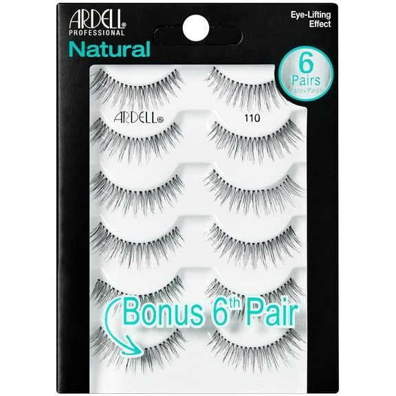 Ardell Reusable False Eyelashes 110, Natural Lightweight Strip Lashes, Black, 6 Pairs