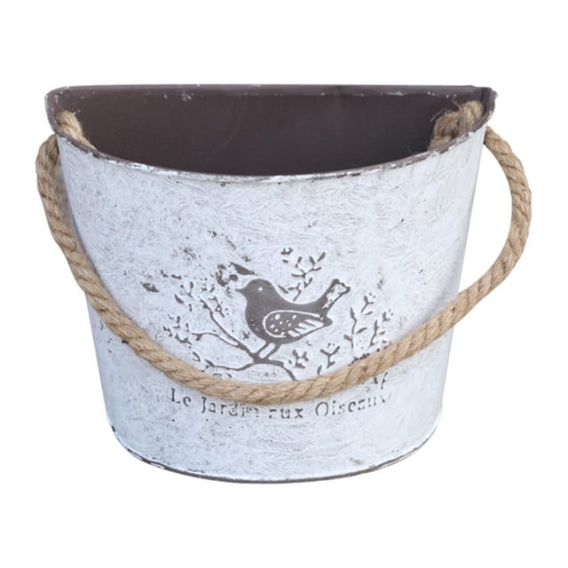 Macetero Colgante de Hierro para Pared con Diseño Vintage Y Patrón Decorativo de Pájaro Cubeta Metálica Decorativa Adecuada para Balcón