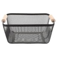 thumbnail image 1 of Wire Storage Basket with Wooden Handles for Organizing Clothes Toys and Household Items Black 12.5 x 8.5 x 6 inches, 1 of 5