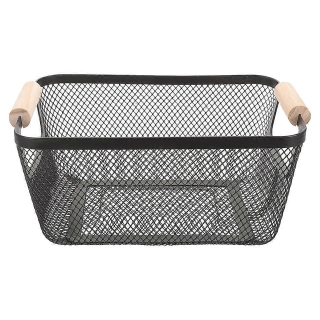 Wire Storage Basket with Wooden Handles for Organizing Clothes Toys and Household Items Black 12.5 x 8.5 x 6 inches