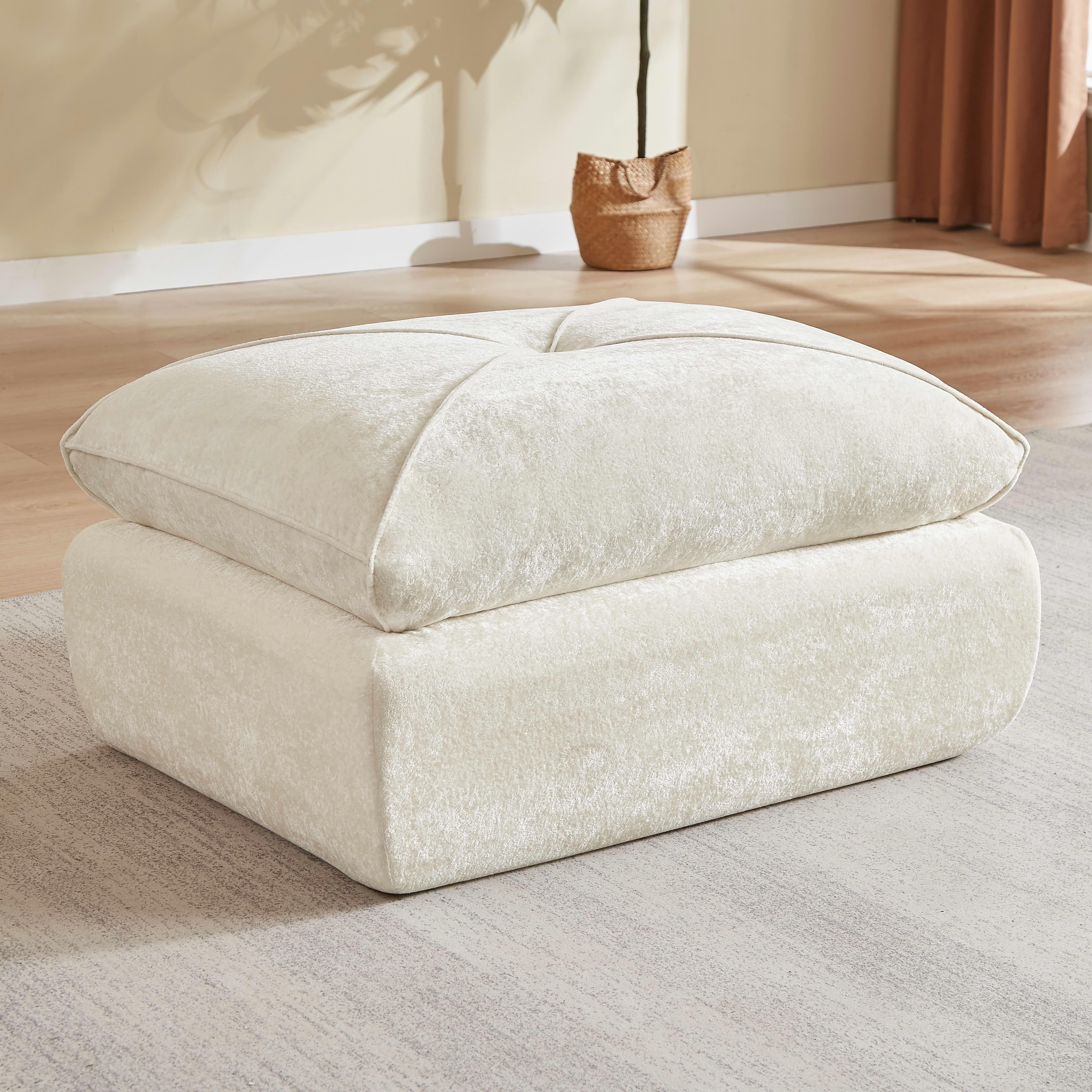 MAYEERTY Beige Chenille Modular Ottoman Sofa, 300lbs Spring Support Flexible Footrest for Living Room Apartment