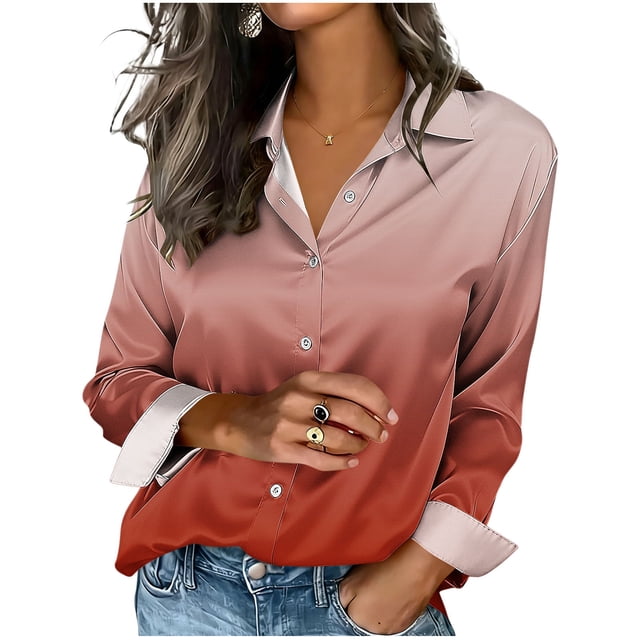 SDNall Blouse Imprimée à Manches Longues pour Femmes, Cardigan Décontracté Ample en Denim, Haut en Polyester Doux pour Usage Quotidien