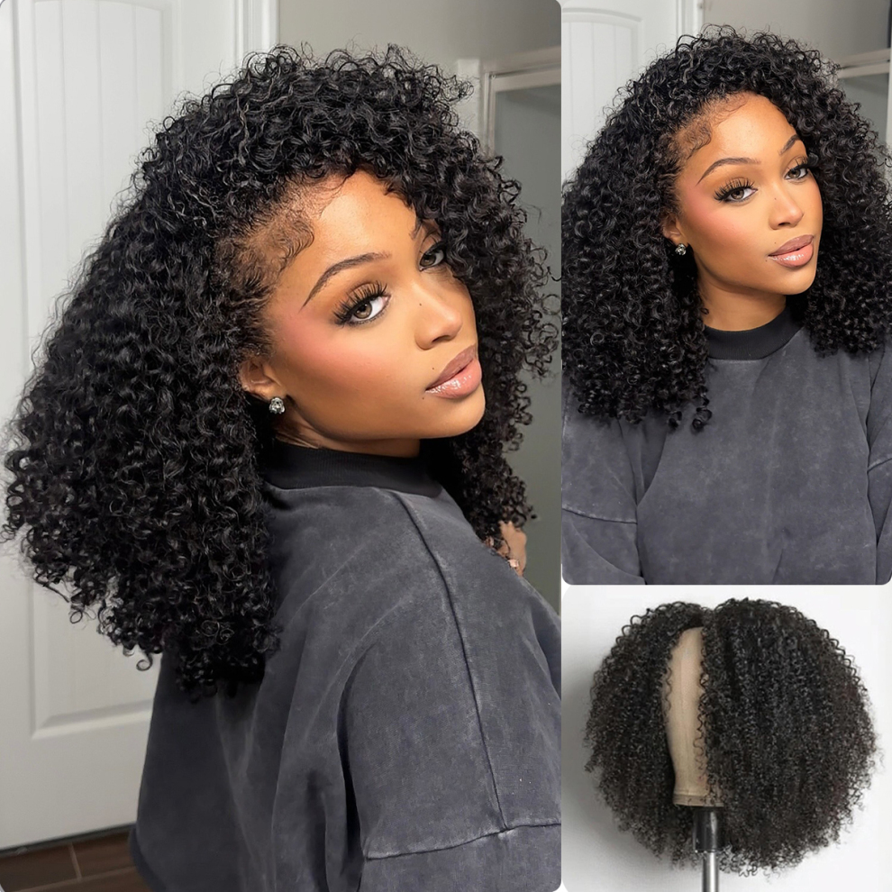 [Wequeen] Burmese Curly Half Wig Glueless Blending Fulani Braids Human Hair Natural Volume Seamless Blend Realistic Hairline Adjustable Fit 18 22 Inch