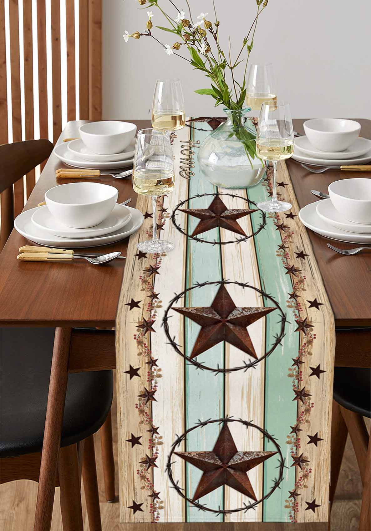 nqOlkjepod Western Texas Star Green Table Runner 72 Inches Long Farmhouse Dress Scarves, Farmhouse Brown Country Vintage Dining Tablerunner for Coffee Table/Kitchen Island/Party Décor, 13" x 72"