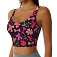 thumbnail image 2 of Picia Various pink and red Bow knots Pattern Sports Bra for Women,Padded Strappy Sports Bras Medium Support Yoga Bra with Removable Cups,Running Yoga Bra-Small, 2 of 8