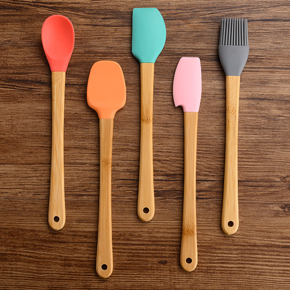 Yesbay 5Pcs/Set Small Silicone Spatula Brush Home Kitchen Heat Resistant Baking Tools,Silicone