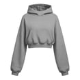 thumbnail image 7 of LEKWK Cropped Hoodie Women Long Sleeve Warm Athletic Sweatshirts with Pocket Relaxed Fit Fall Winter Activewear for Casual Everyday Workout Gym, 7 of 7