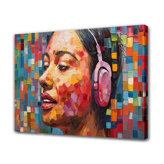 Abstract a Woman's Facial Close-Up Wearing Headphones Poster Decorative Painting Canvas Wall Art Living Room Posters Bedroom Painting,Frame-style,12x18inch(30x45cm)