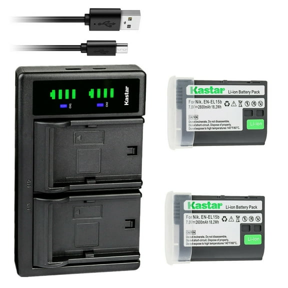 Kastar 2-Pack EN-EL15b Battery and LTD2 USB Charger Replacement for Nikon EN-EL15, EN-EL15a, EN-EL15b, EN-EL15e Battery, MH-25, MH-25a, MH-25b Charger, MB-D11, MB-D12, MB-D14, MB-D15, MB-D16, MB-D18