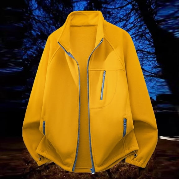 Men's Zip up Jacket Polar Fleece Long Sleeve Casual Athletic Outerwear with Multiple Pockets for Daily Activity (XL, Yellow)