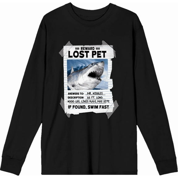 Reward Lost Pet Poster Adult Black Crew Neck Long Sleeve Tee-Medium