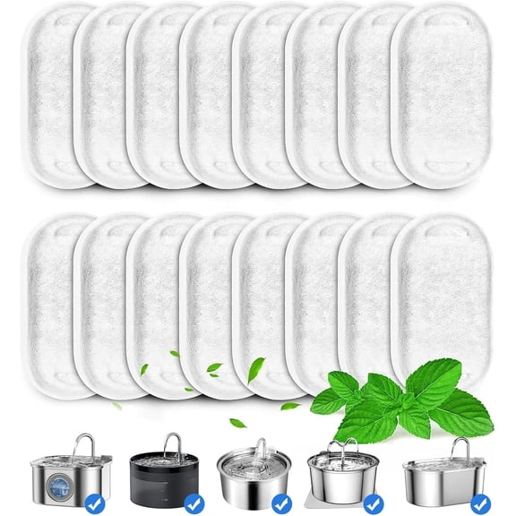 16 Pack Pet Water Fountain Replacement Filters, Triple Action Carbon Sponge Filtration for Cat Dog Drinking Fountains, 2L Automatic Water Dispenser Accessories