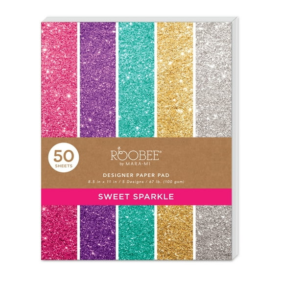 Roobee by Mara Mi Bright Multicolor Glitter Paper Pad, 50 Sheets, 5 Designs