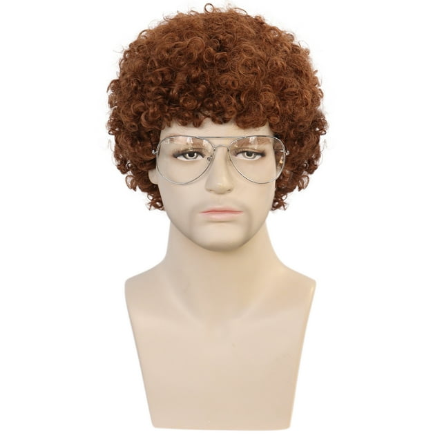 Peluca estilo afro para hombre, pelo sintético corto y rizado, color marrón, 28 cm