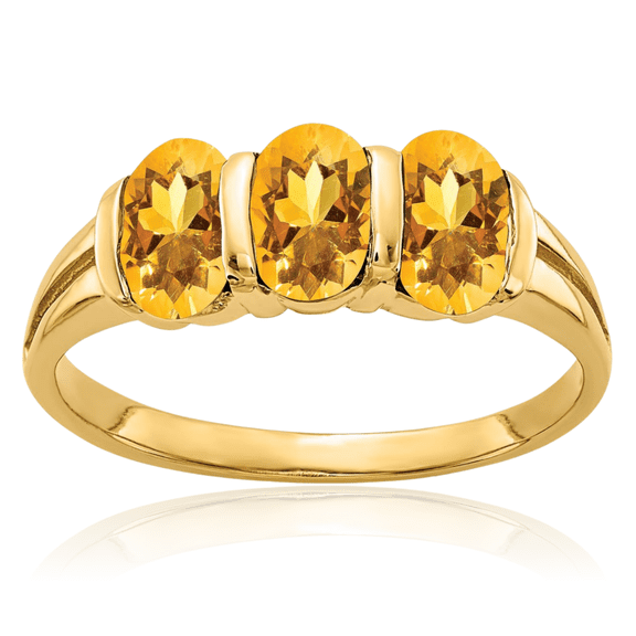 14K Solid Yellow Gold Oval Orange Citrine 3-stone Ring Gemstone Band November Birthstone Jewelry