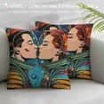 thumbnail image 3 of PHYHOO Valentine's Day Decorative Throw Pillow Case, Pop Art Comic Astro Lovers Retro Astronaut Couple Print, Couch Bedroom Living Room Cushion Cover, Teal and Multicolor White, 3 of 5