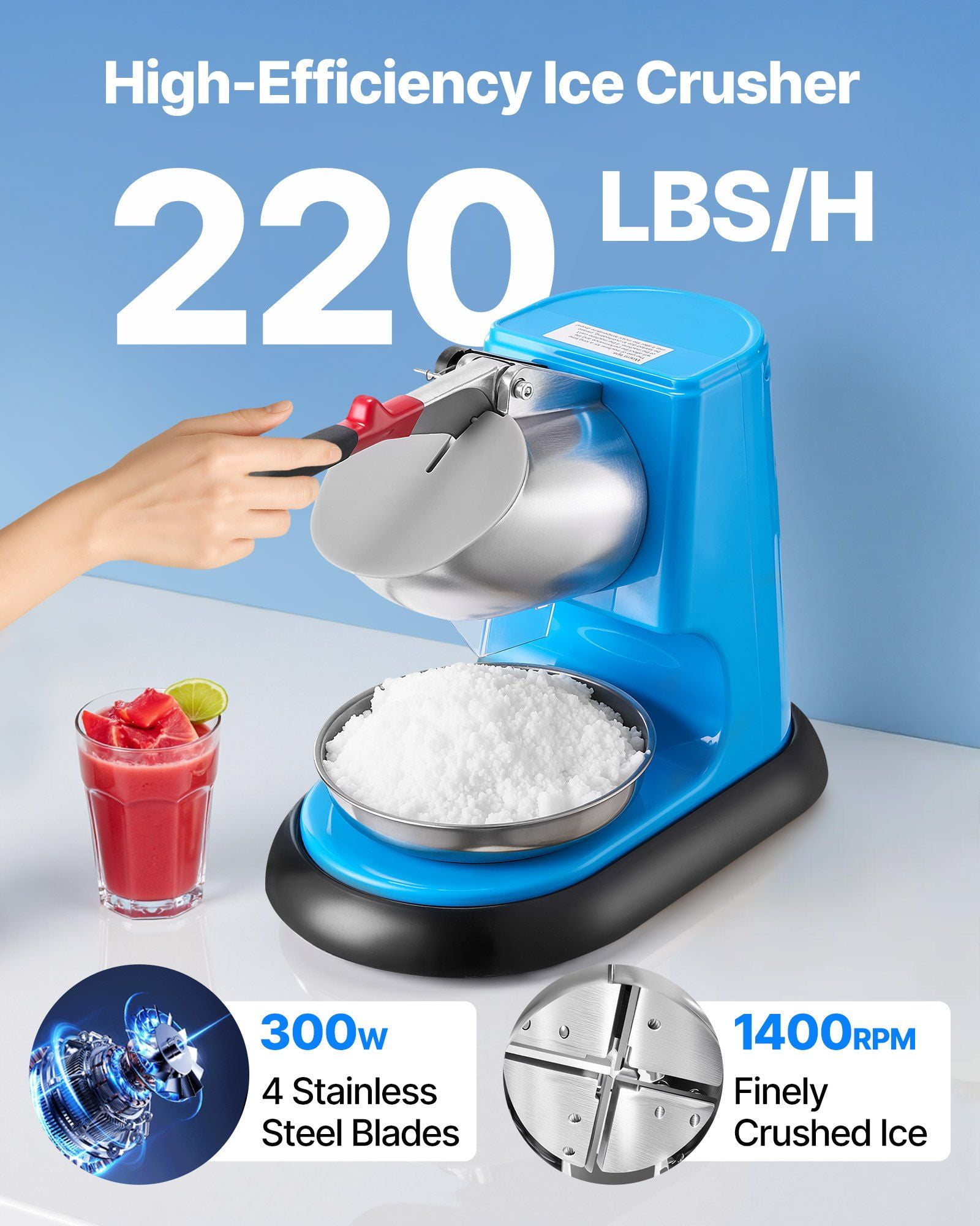 CAFORKP 220LBS/H Commercial Ice Crusher, Electric Shaved Ice & Snow Cone Maker