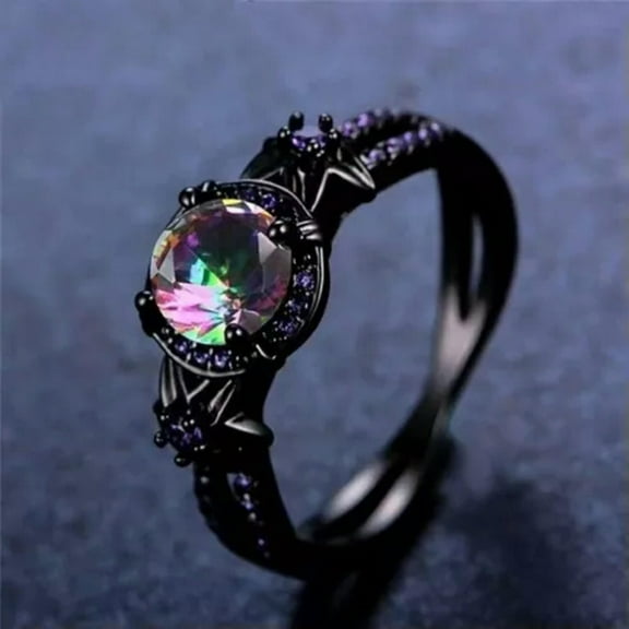 EOEMY Gorgeous Mystic Topaz Silver Ring Wedding Women Rings Jewelry Gifts Size 6-10-11-Black