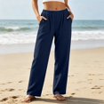 thumbnail image 2 of DHFJKG Linen Pants Women Loose Fit Straight Leg Elastic Waist Summer Casual Lightweight Beach Pants With Pockets Trendy Trousers, 2 of 5