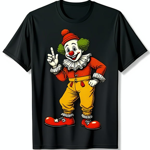 Colorful Cartoon Clown Graphic Black T-Shirt for Fun and Style