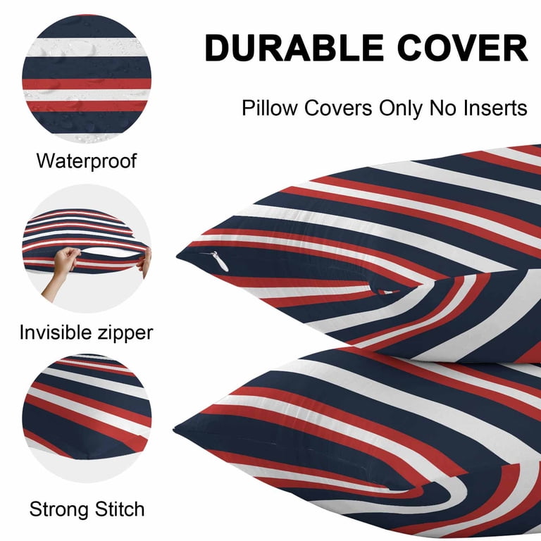 クッションカバー Cushion Cover navy line Outdoor Waterproof Throw Pillow Covers Set of 2 Navy Blue Stripes