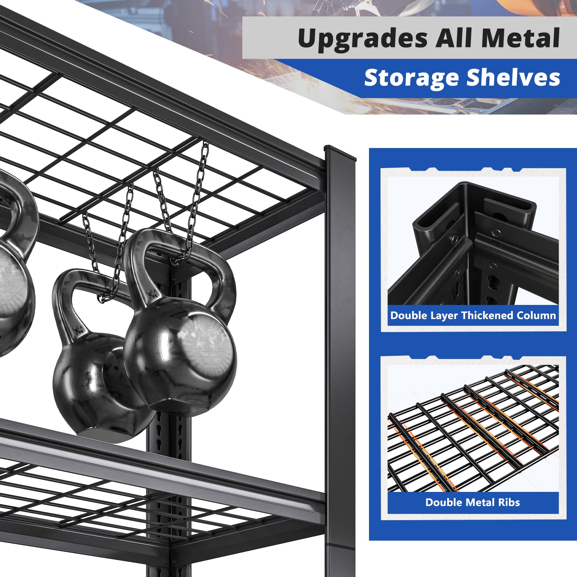 REIBII 5-Tier Garage Shelving Unit Heavy Duty Storage Shelves Holds 2000LBS, Adjustable Metal Shelving Garage Storage Shelves Industrial Shelving Unit for Basement,36" W x 16" D x 72" H Black