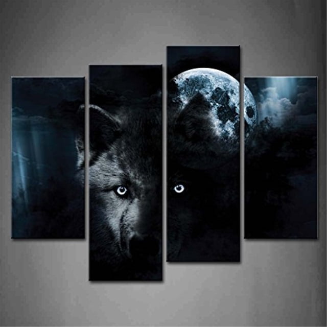 Wolf Wildlife Reflection 4 Pcs Canvas Printed Picture Wall Poster Art Home Decor 