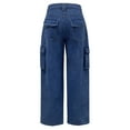 thumbnail image 5 of ZACPNCV Ladies' Mid Waist Pocket Workwear Casual Straight Leg Denim Pants Blue, 5 of 9