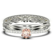 Dazzling Minimalist 1.55 Carat Classic Round Cut Morganite And Diamond Moissanite Affordable Engagement Ring, Wedding Ring in10k Solid White Gold, Minimal Woman Gift Idea, Trio Set, Matching Band