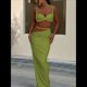 thumbnail image 4 of Conjunto de 2 Piezas para Mujer, Sexy, , de Verano, con Top Fruncido y Espalda Descubierta, y Falda con Aberturas, Vestido de Noche. Verde L, 4 of 8