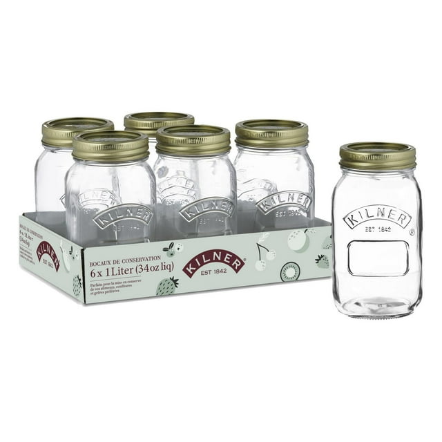 Kilner Regular Mouth Glass Mason Jars with Sealing Lids, 1L